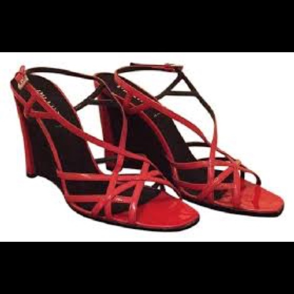 Prada - Trim Red Leather Wedges